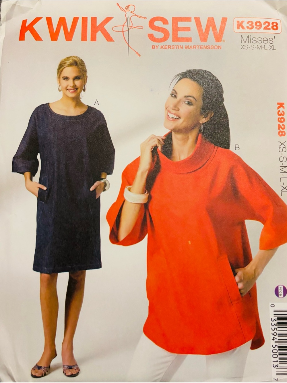 Kwik Sew K3928 Easy Pattern Dress Top Sizes XS-XL Uncut Rare Find